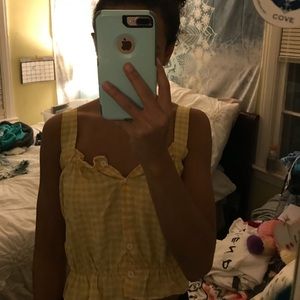 yellow gingham button up tank top